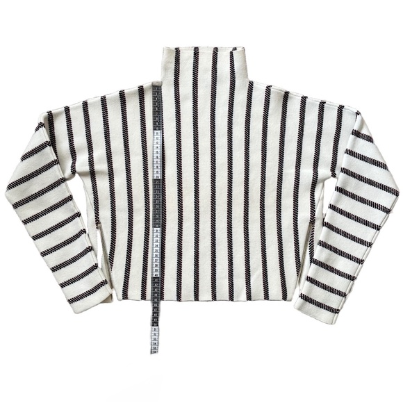 Maje Matina Jacquard Wool Blend Knit Boxy Striped Turtleneck in Ecru Size Small - Picture 9 of 14